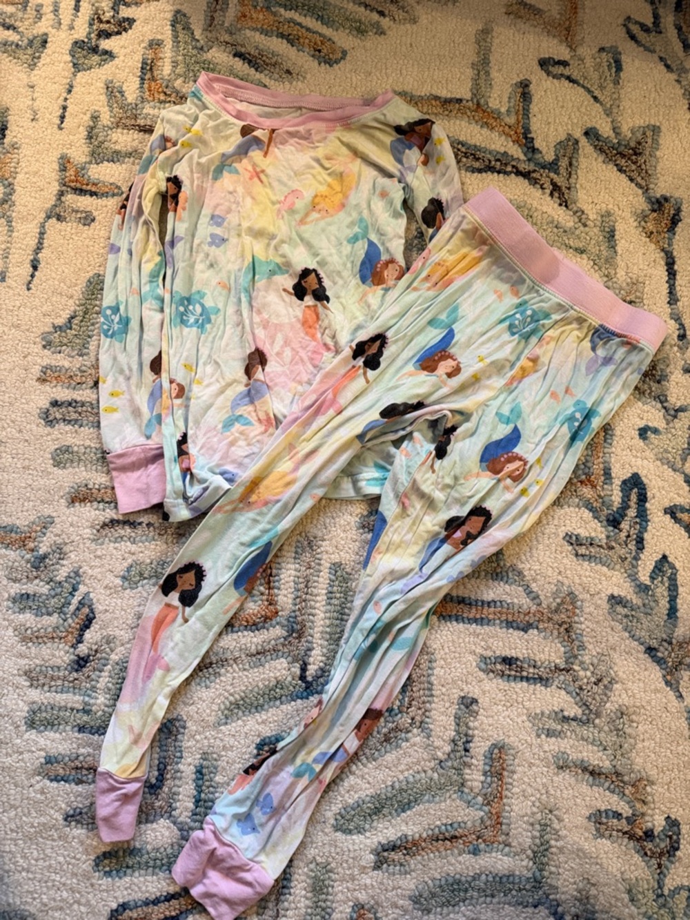 Little Sleepies Pastel Mermaid Print Pajama Set - Pink Trim